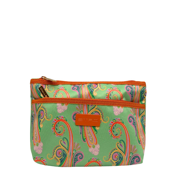 Etro Toilettas Paisley Green Envelope Medium Double Zipper