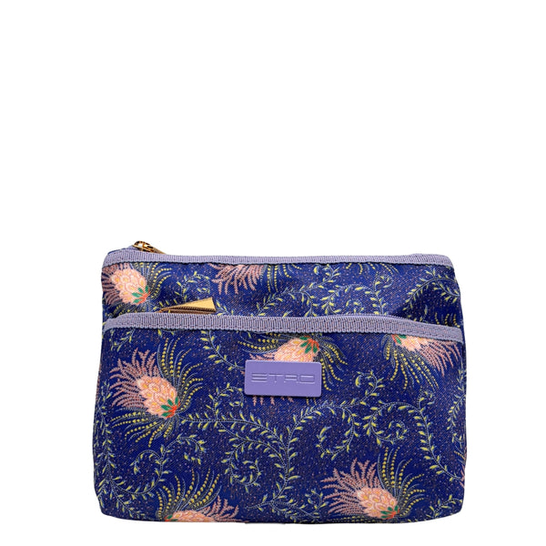 Etro Toilettas Violet Flower Envelope Medium Double Zipper
